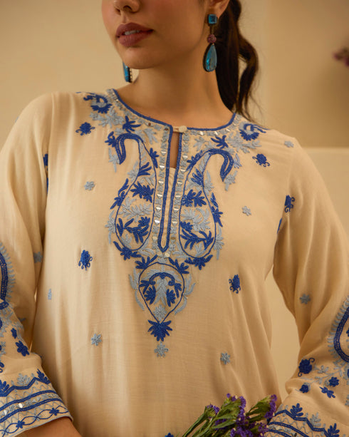 White Lily Breeze – Dori Embroidered Straight Suit Set